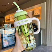 Approx 1300ML Large Capacity Cute Ice Cream Themed Water Bottle with Handle, Straw & Fruit Infuser – Leakproof Sipper for Kids & Adults